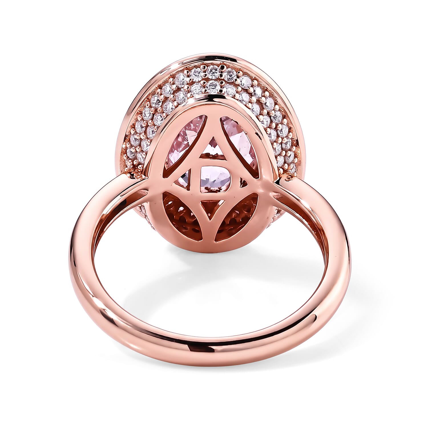 D'Joy Premium Martha Rocha Kunzite and Moissanite 5.60 ctw Halo Ring in Vermeil Rose Gold Over Sterling Silver (Size 6.0)