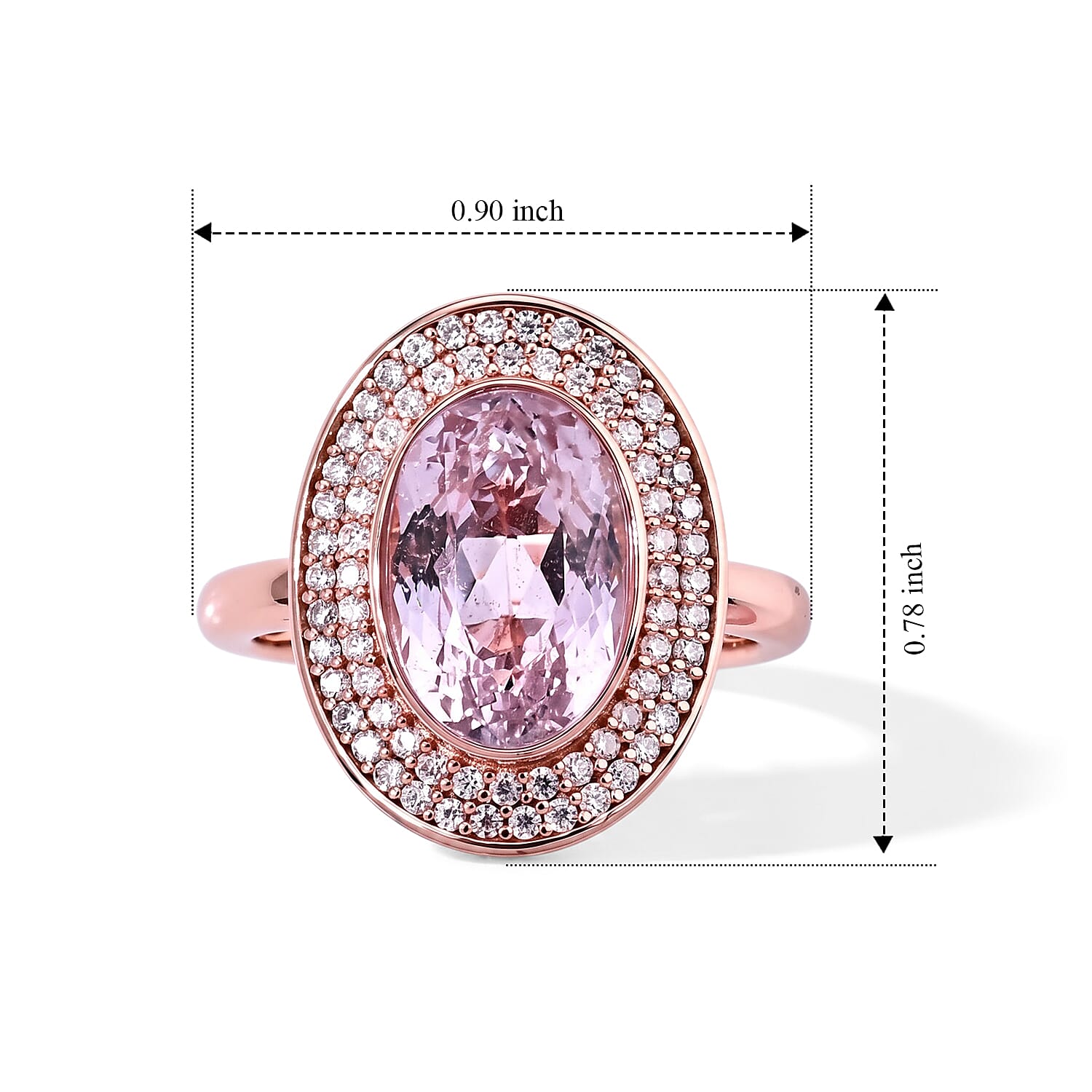 D'Joy Premium Martha Rocha Kunzite and Moissanite 5.60 ctw Halo Ring in Vermeil Rose Gold Over Sterling Silver (Size 6.0)