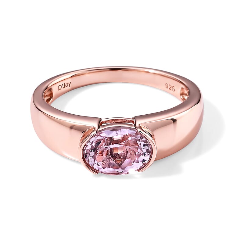 D'Joy Premium Martha Rocha Kunzite 1.85 ctw Solitaire Bezel Ring in Vermeil Rose Gold Over Sterling Silver (Size 6.0)