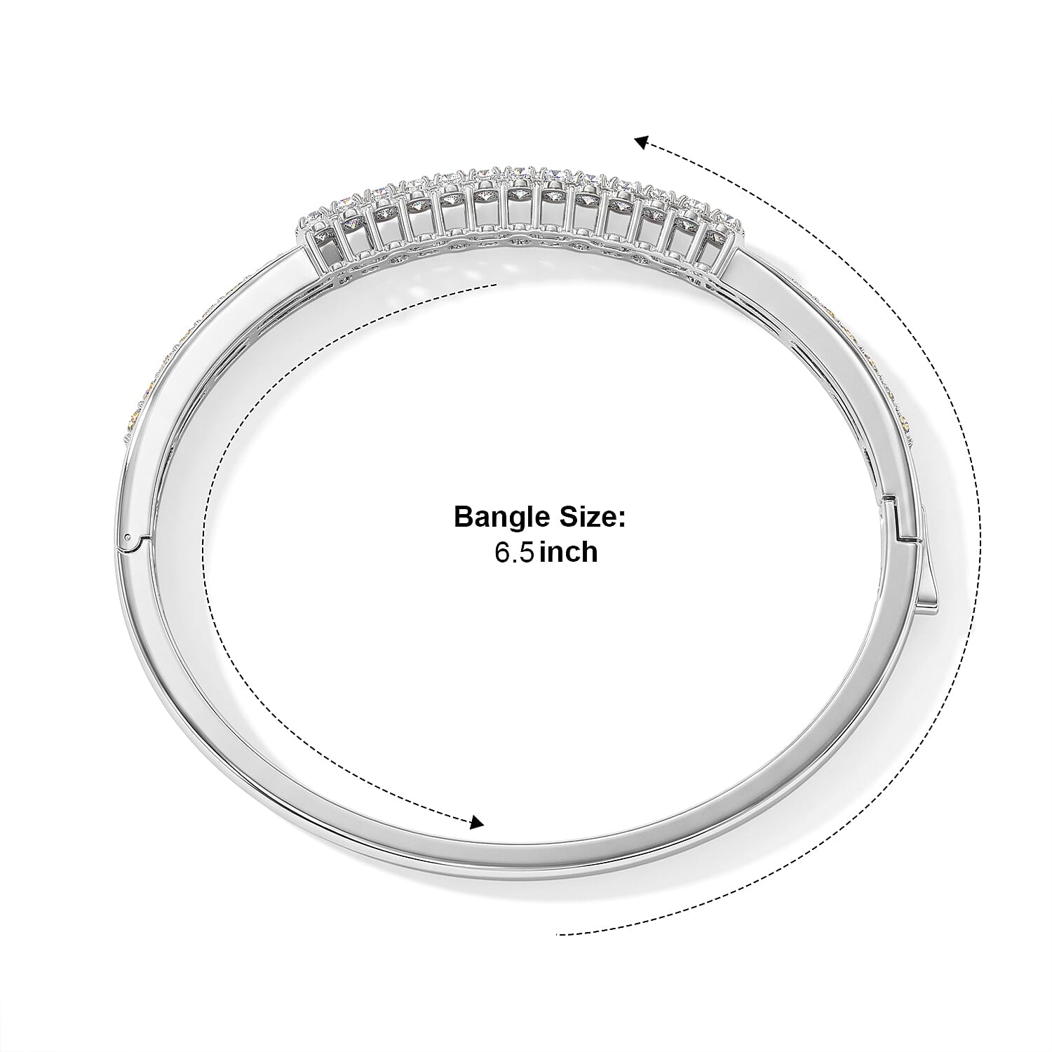 EverTrue Lab Created White Sapphire 3.15 ctw Spectrum Harmony Two Tone Bangle Bracelet in 18K YG Plated and Platinum Bond (6.50 In)