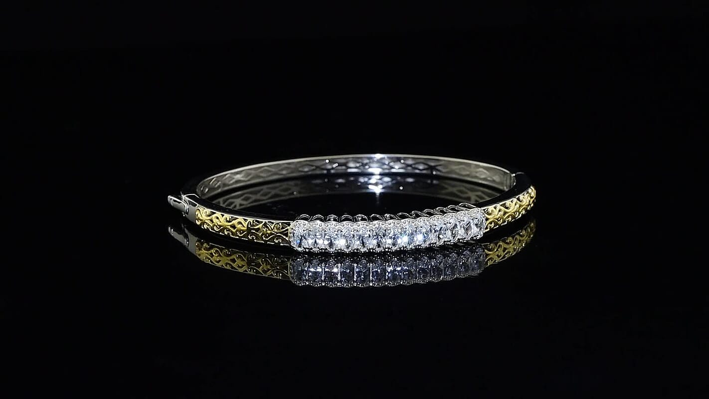 EverTrue Lab Created White Sapphire 4.40 ctw Bangle Bracelet in 18K YG Plated and Platinum Bond (7.25 In)