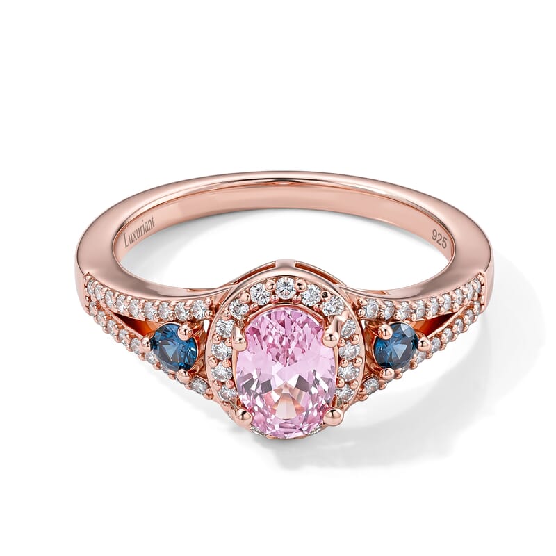 Premium Martha Rocha Kunzite, Luxuriant Lab Grown Blue Diamond (IR) and Lab Grown Diamond SI 1.50 ctw Ring in Vermeil Rose Gold Over Sterling Silver (Size 6.0)