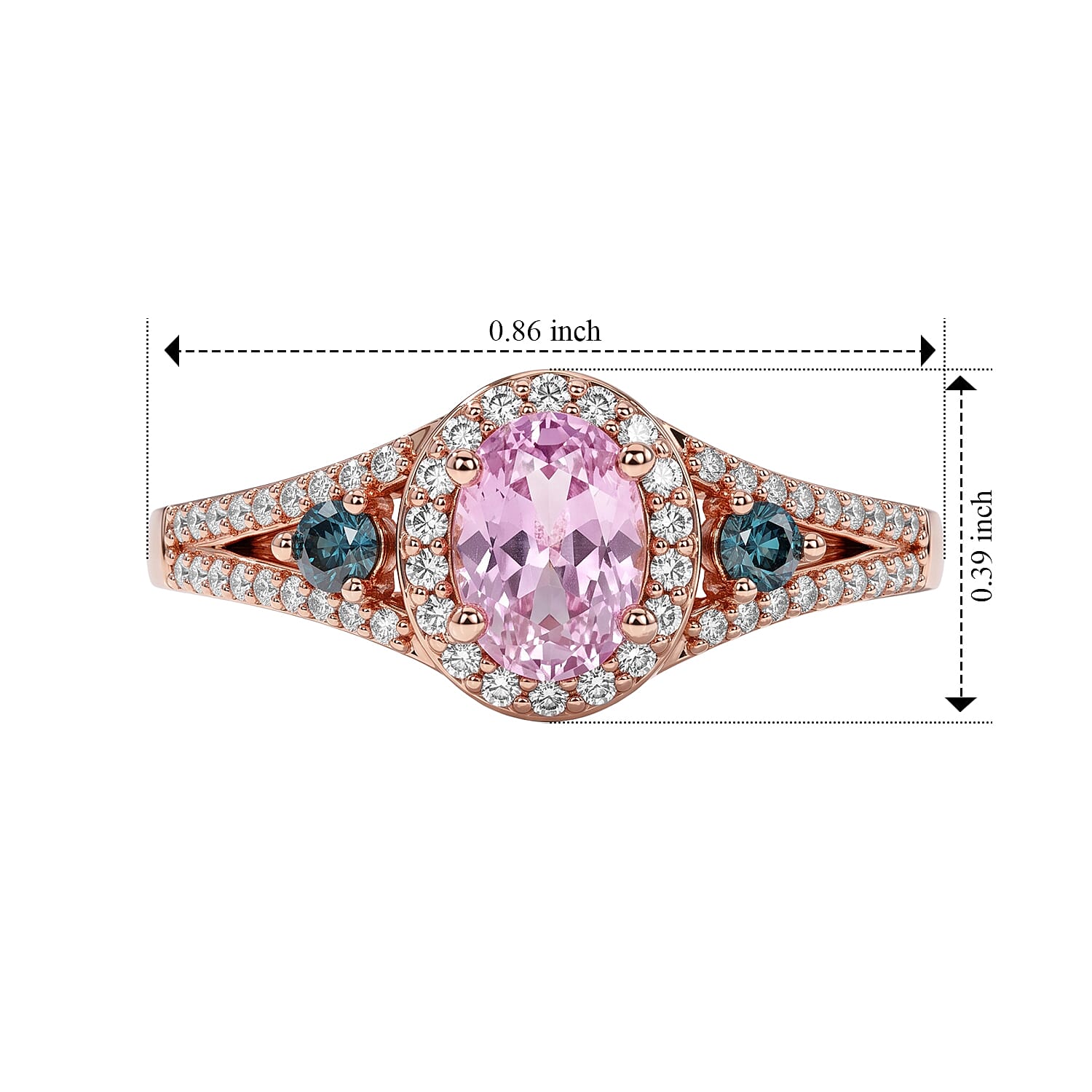 Premium Martha Rocha Kunzite, Luxuriant Lab Grown Blue Diamond (IR) and Lab Grown Diamond SI 1.50 ctw Ring in Vermeil Rose Gold Over Sterling Silver (Size 6.0)