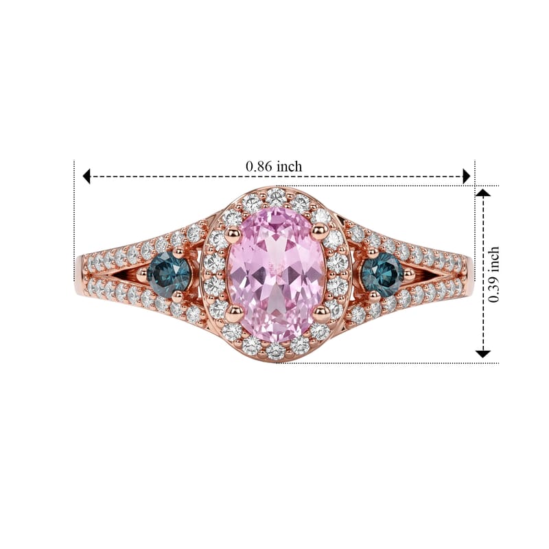 Premium Martha Rocha Kunzite, Luxuriant Lab Grown Blue Diamond (IR) and Lab Grown Diamond SI 1.50 ctw Ring in Vermeil Rose Gold Over Sterling Silver (Size 6.0)