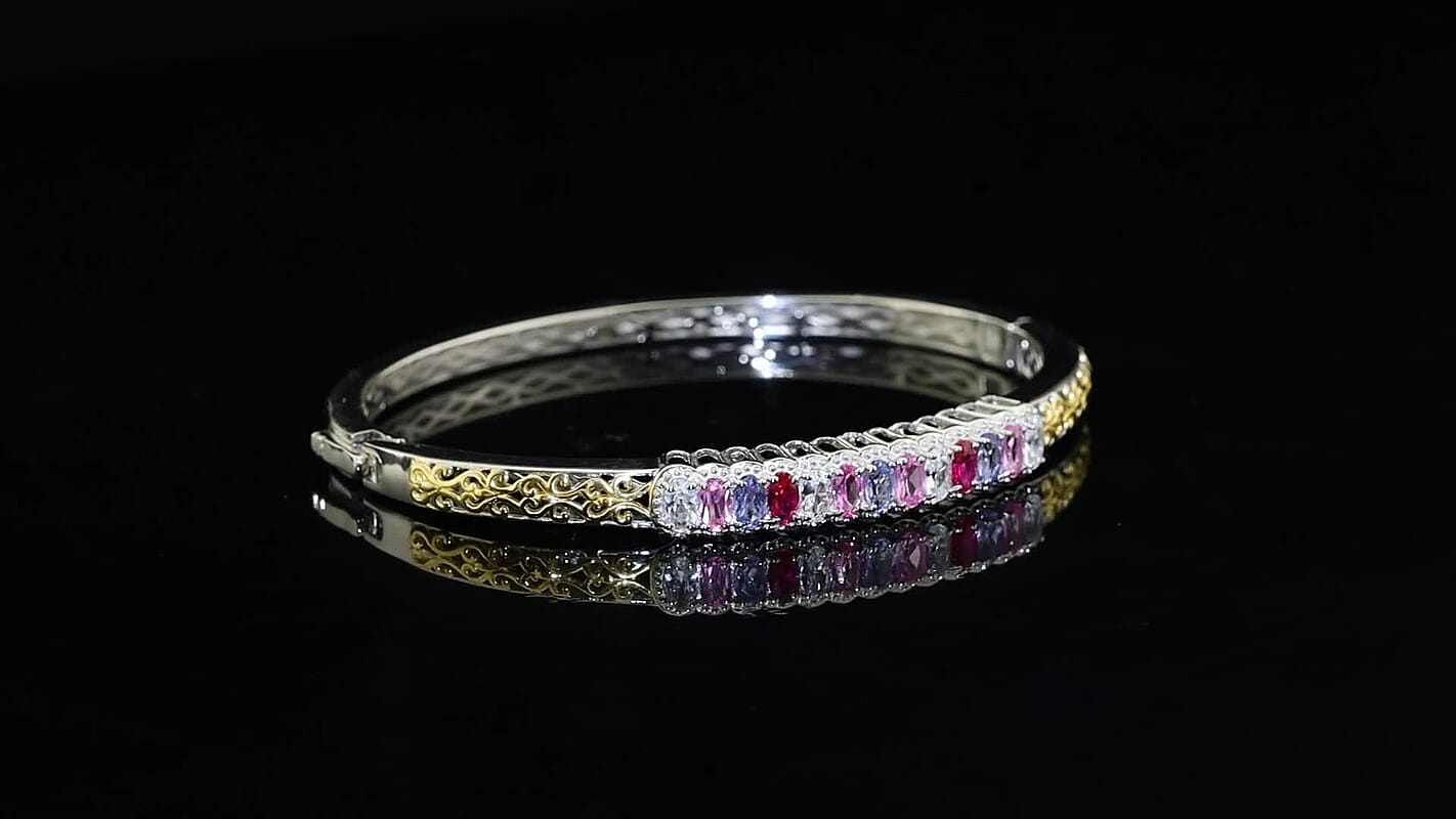 EverTrue Lab Created White Sapphire 4.40 ctw Bangle Bracelet in 18K YG Plated and Platinum Bond (7.25 In)