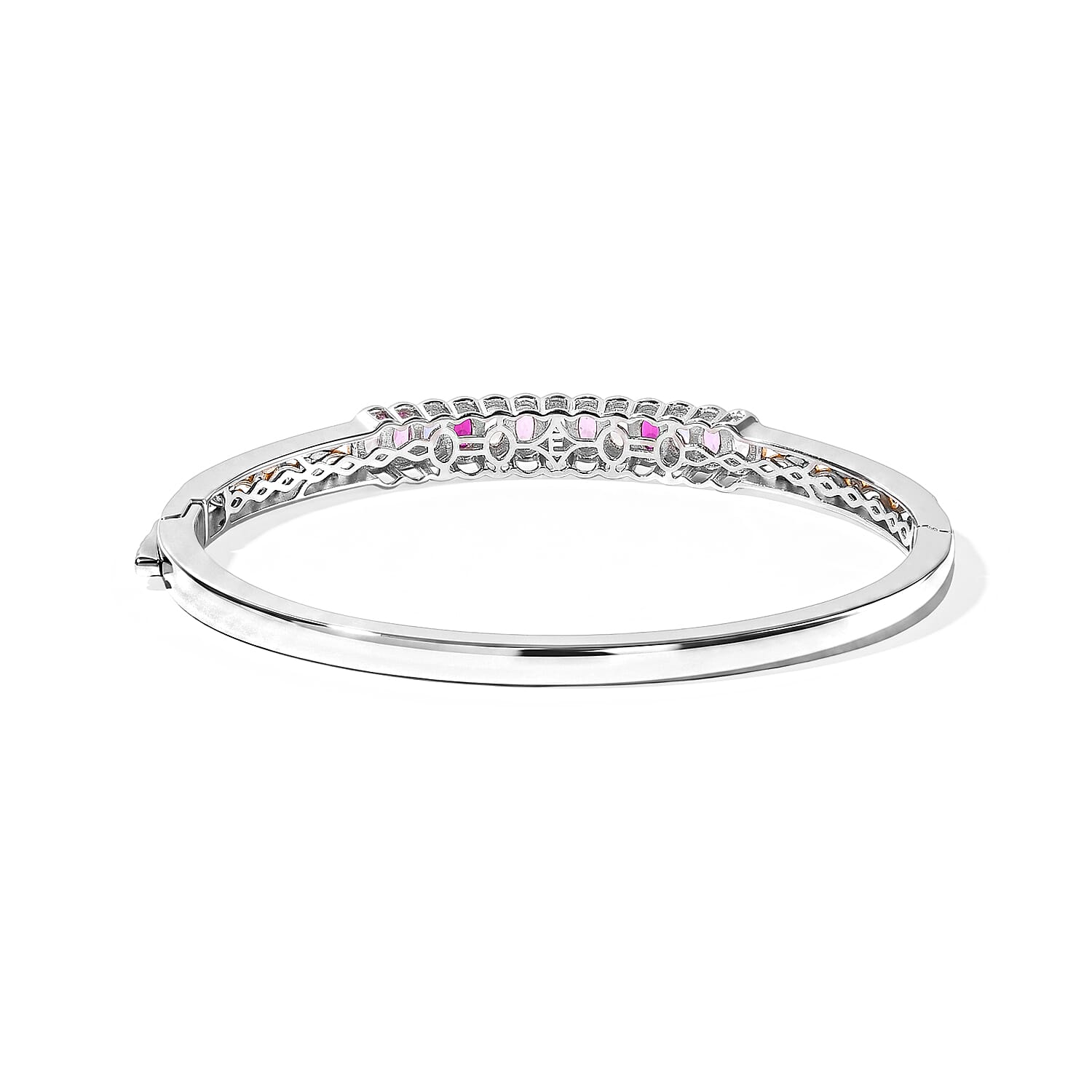 EverTrue Lab Grown Multi Sapphire 4.15 ctw Spectrum Harmony Two Tone Bangle Bracelet in 18K YG Plated and Platinum Bond (7.25 in)
