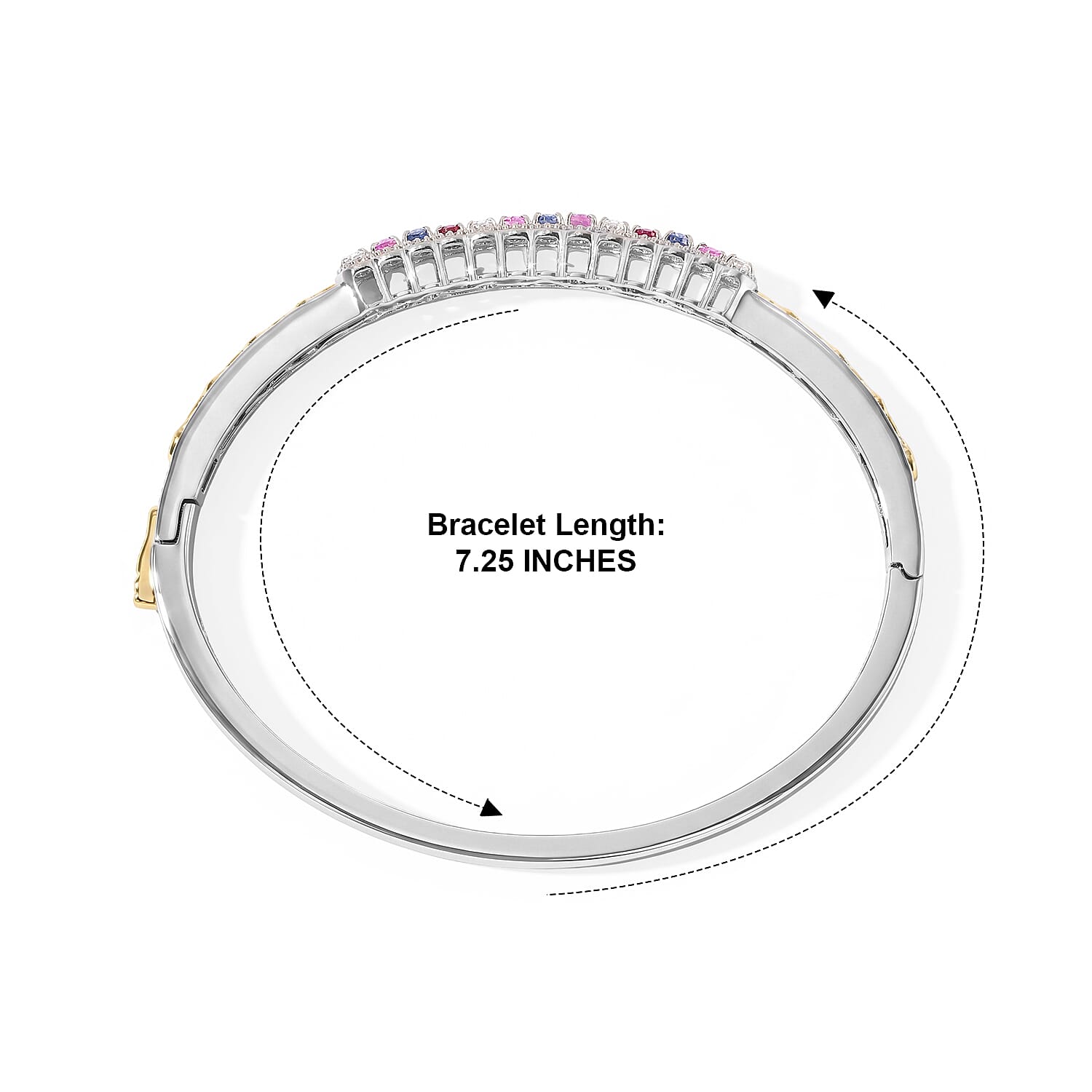 EverTrue Lab Grown Multi Sapphire 4.15 ctw Spectrum Harmony Two Tone Bangle Bracelet in 18K YG Plated and Platinum Bond (7.25 in)