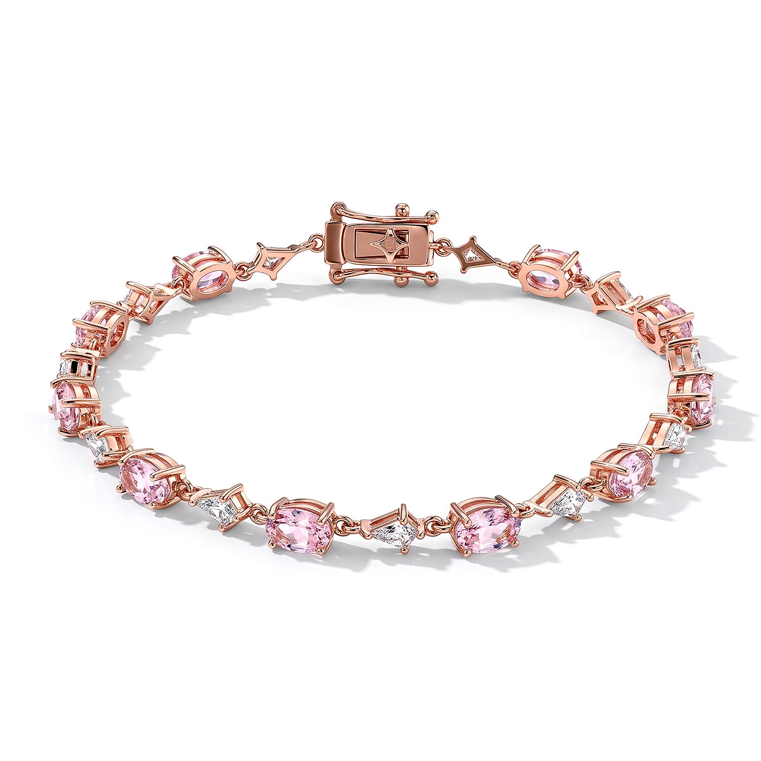 D'Joy Premium Martha Rocha Kunzite and Moissanite 8.35 ctw Bracelet in Vermeil Rose Gold Over Sterling Silver (6.50 In)