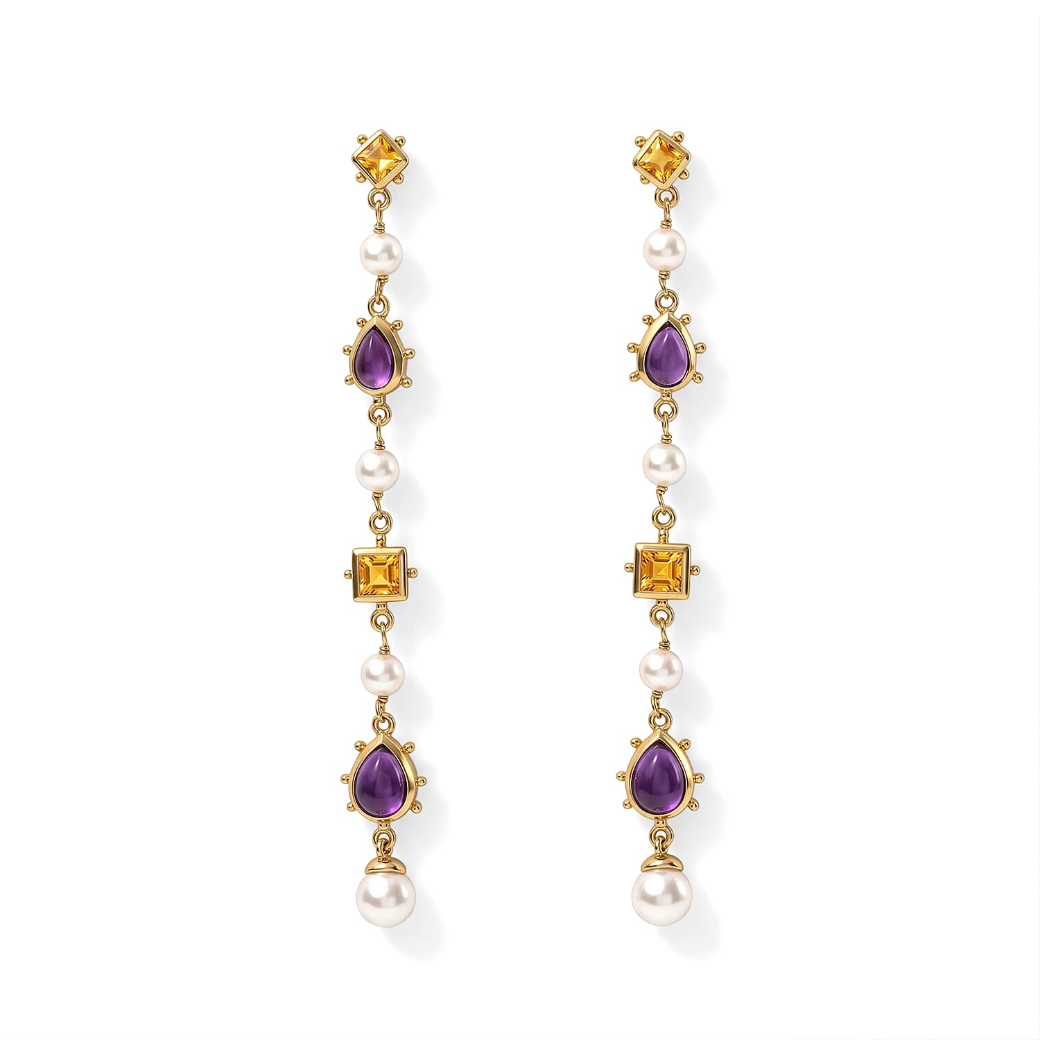 D''Joy Passport to Turkey Premium African Amethyst, Multi Gemstone Dangling Earrings in 18K Vermeil YG Over Sterling Silver 4.30 ctw