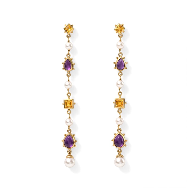 D'Joy Passport to Turkey Premium African Amethyst and Multi Gemstone 4.30 ctw Dangling Earrings in 18K Vermeil Yellow Gold Over Sterling Silver