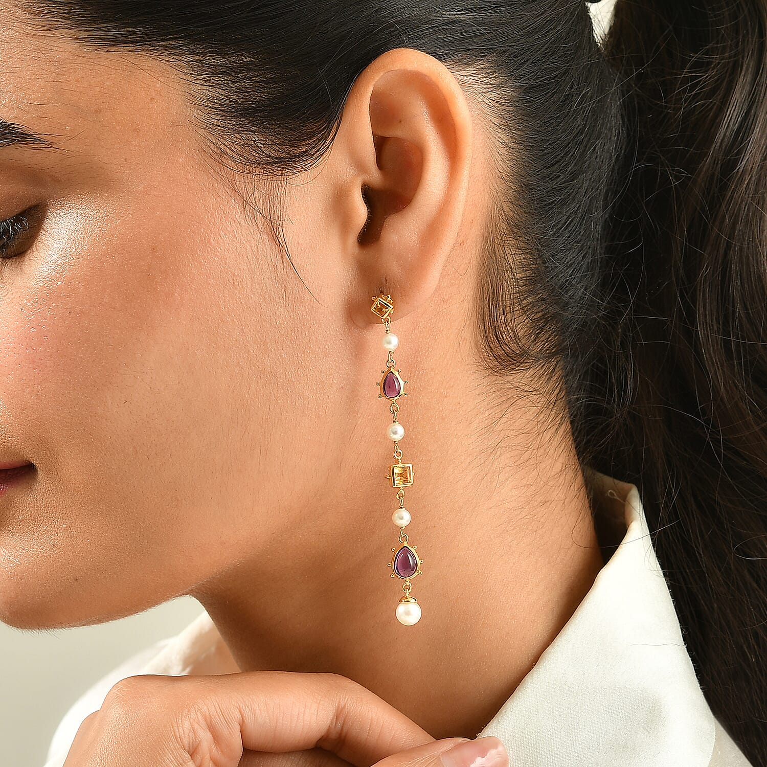 D'Joy Passport to Turkey Premium African Amethyst and Multi Gemstone 4.30 ctw Dangling Earrings in 18K Vermeil Yellow Gold Over Sterling Silver