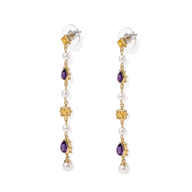 D'Joy Passport to Turkey Premium African Amethyst and Multi Gemstone 4.30 ctw Dangling Earrings in 18K Vermeil Yellow Gold Over Sterling Silver