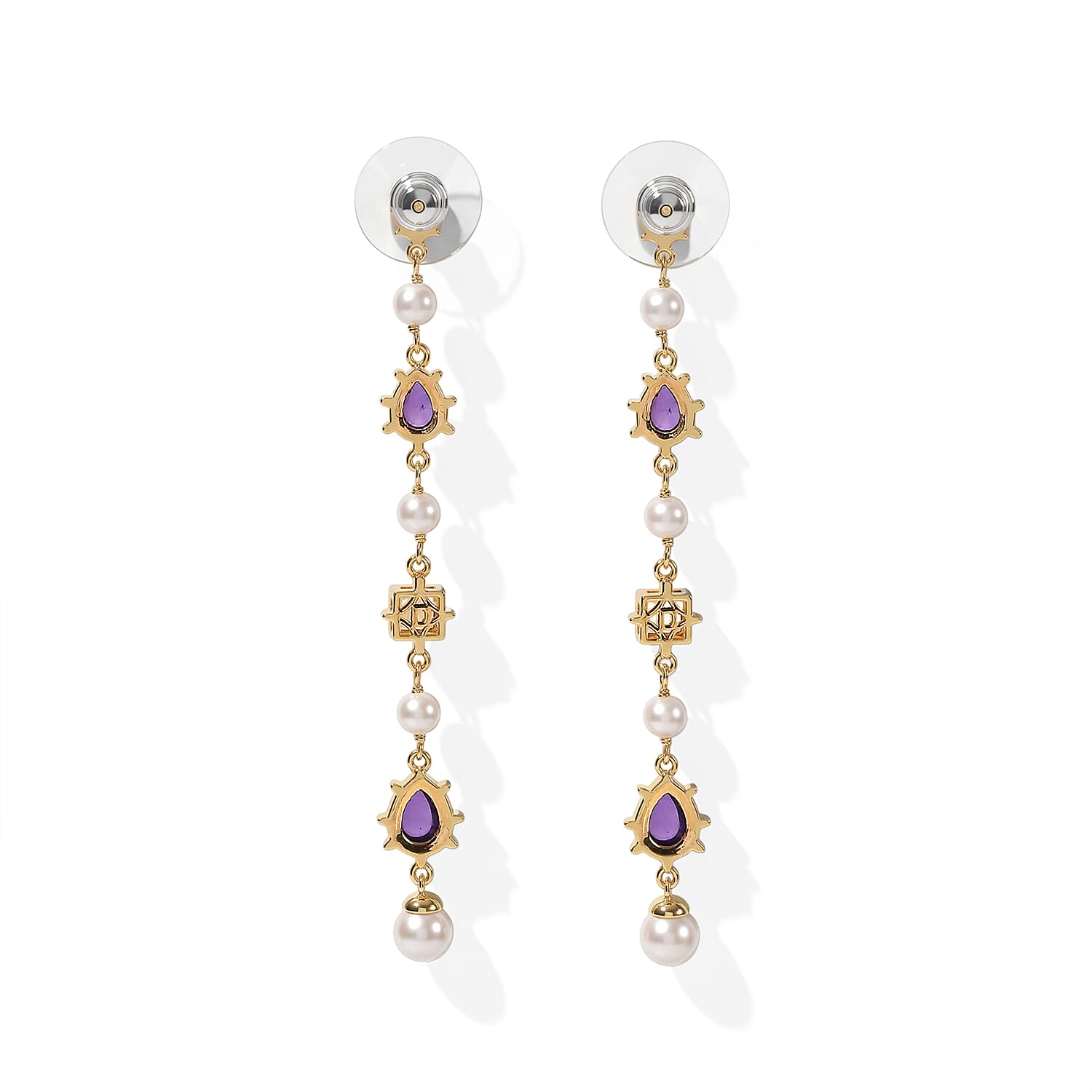 D'Joy Passport to Turkey Premium African Amethyst and Multi Gemstone 4.30 ctw Dangling Earrings in 18K Vermeil Yellow Gold Over Sterling Silver