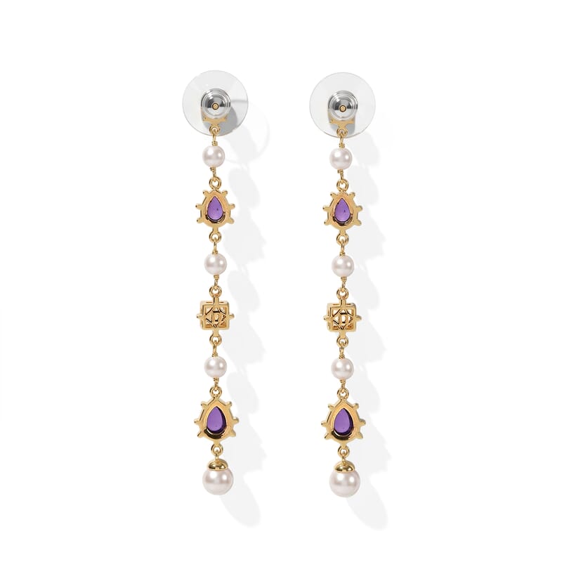 D'Joy Passport to Turkey Premium African Amethyst and Multi Gemstone 4.30 ctw Dangling Earrings in 18K Vermeil Yellow Gold Over Sterling Silver