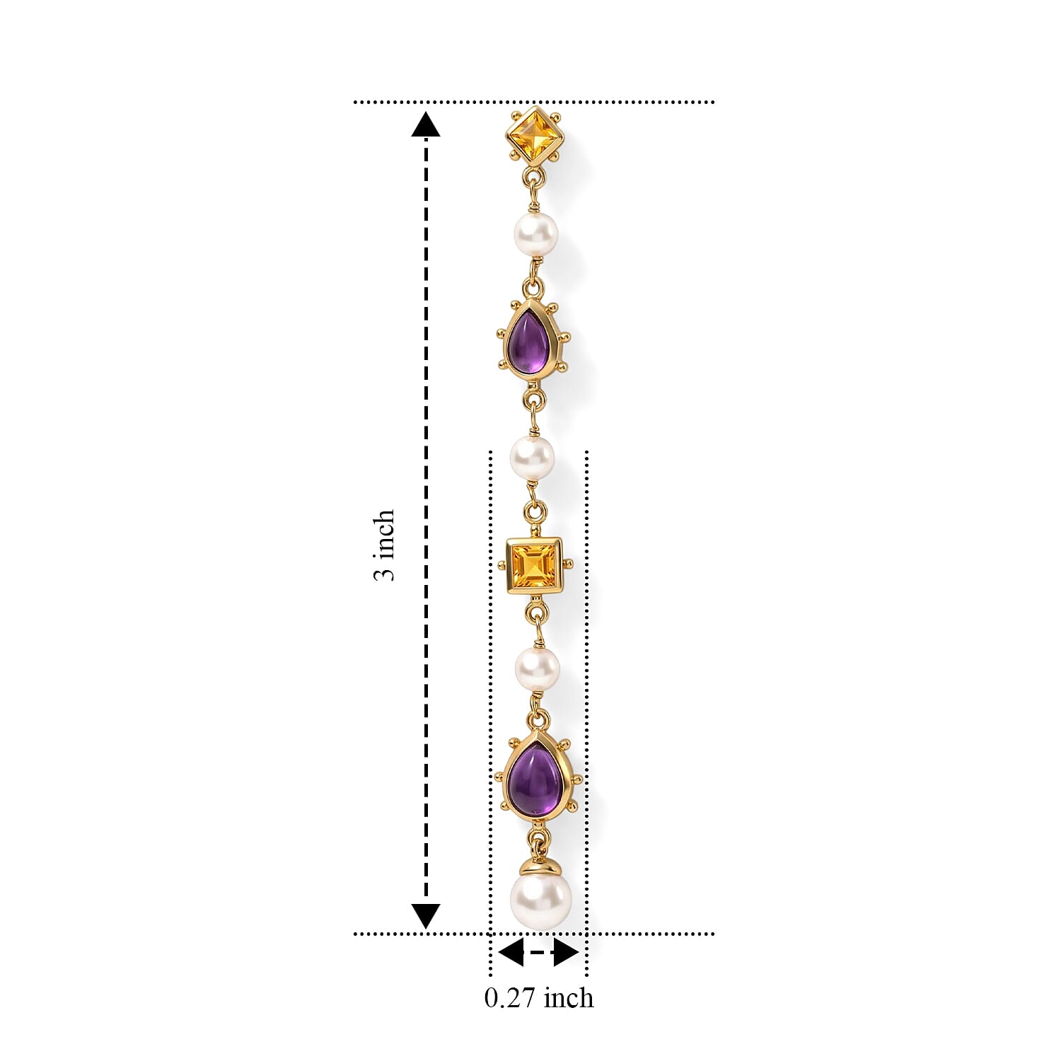 D'Joy Passport to Turkey Premium African Amethyst and Multi Gemstone 4.30 ctw Dangling Earrings in 18K Vermeil Yellow Gold Over Sterling Silver