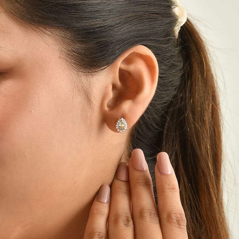 D'Joy AAA Turkizite and Moissanite 1.25 ctw Earrings in 18K Vermeil Yellow Gold Over Sterling Silver