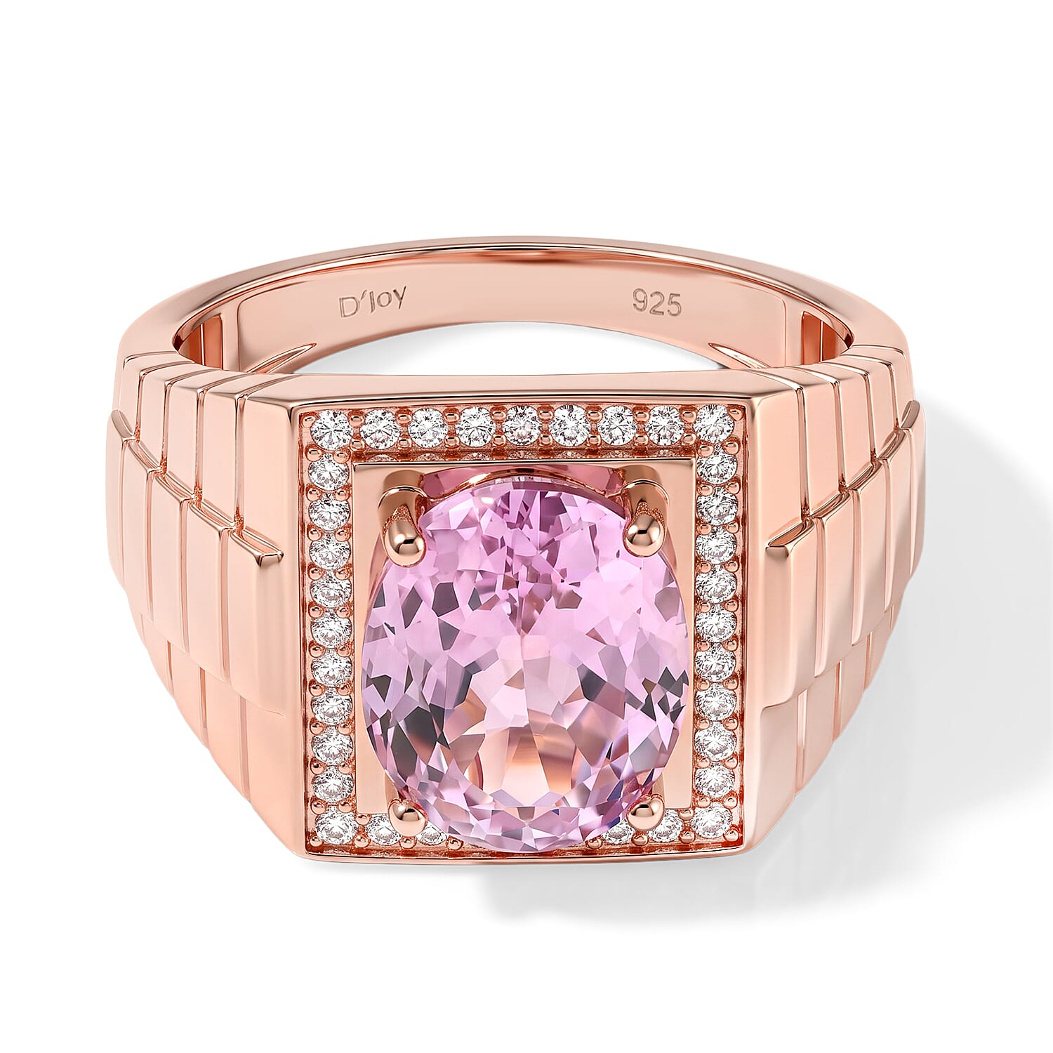 D'Joy Premium Martha Rocha Kunzite and Moissanite 5.25 ctw Men's Ring in Vermeil Rose Gold Over Sterling Silver (Size 10.0)