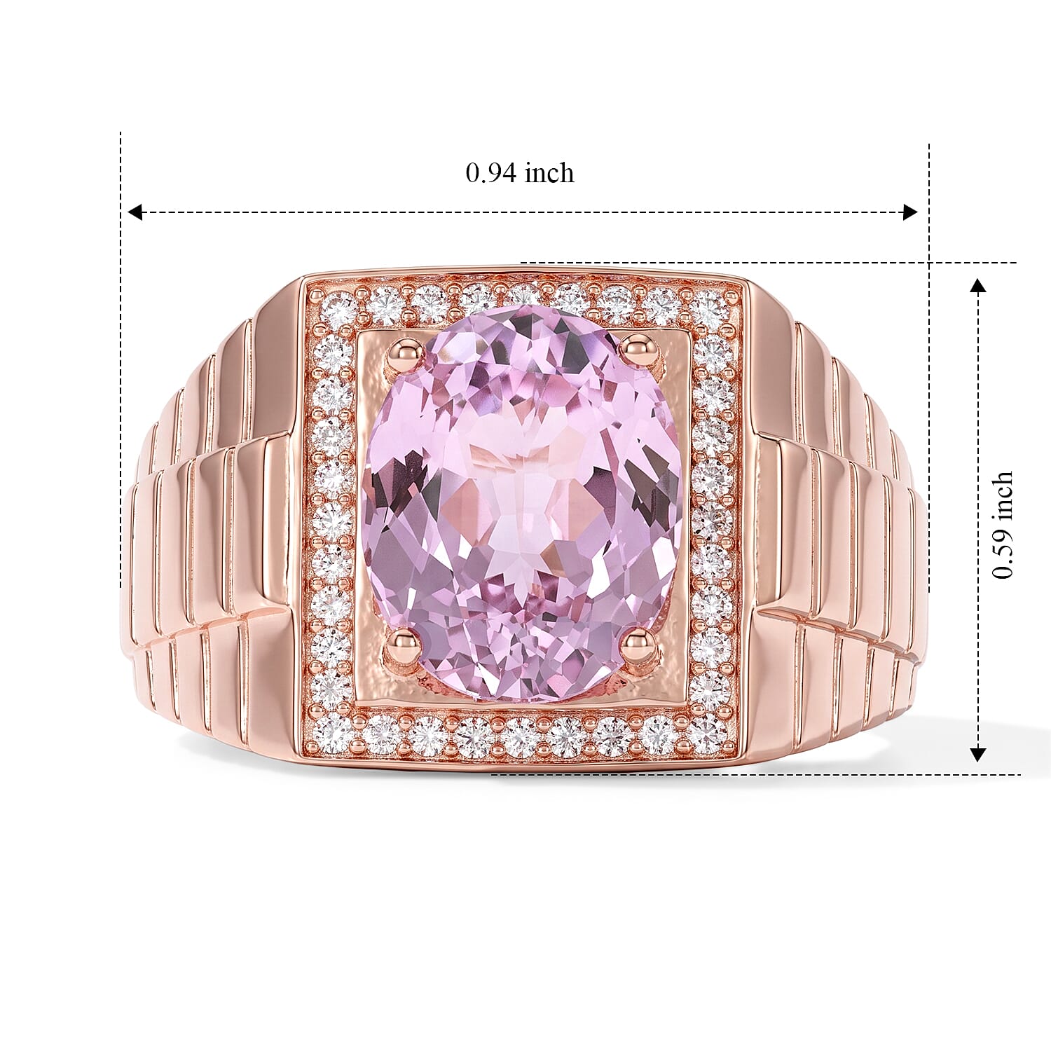 D'Joy Premium Martha Rocha Kunzite and Moissanite 5.25 ctw Men's Ring in Vermeil Rose Gold Over Sterling Silver (Size 10.0)