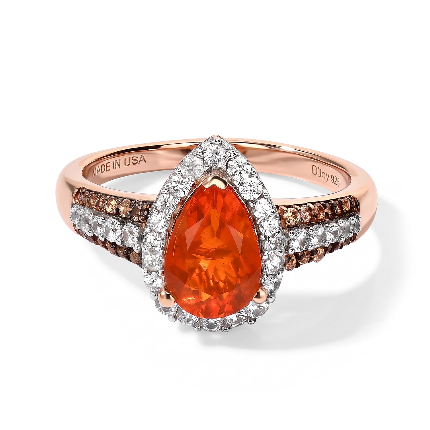 D'Joy AAA Crimson Fire Opal and Multi Gemstone 1.50 ctw Radiant Flame Ring in 18K Vermeil Rose Gold Over Sterling Silver (Size 10.0)