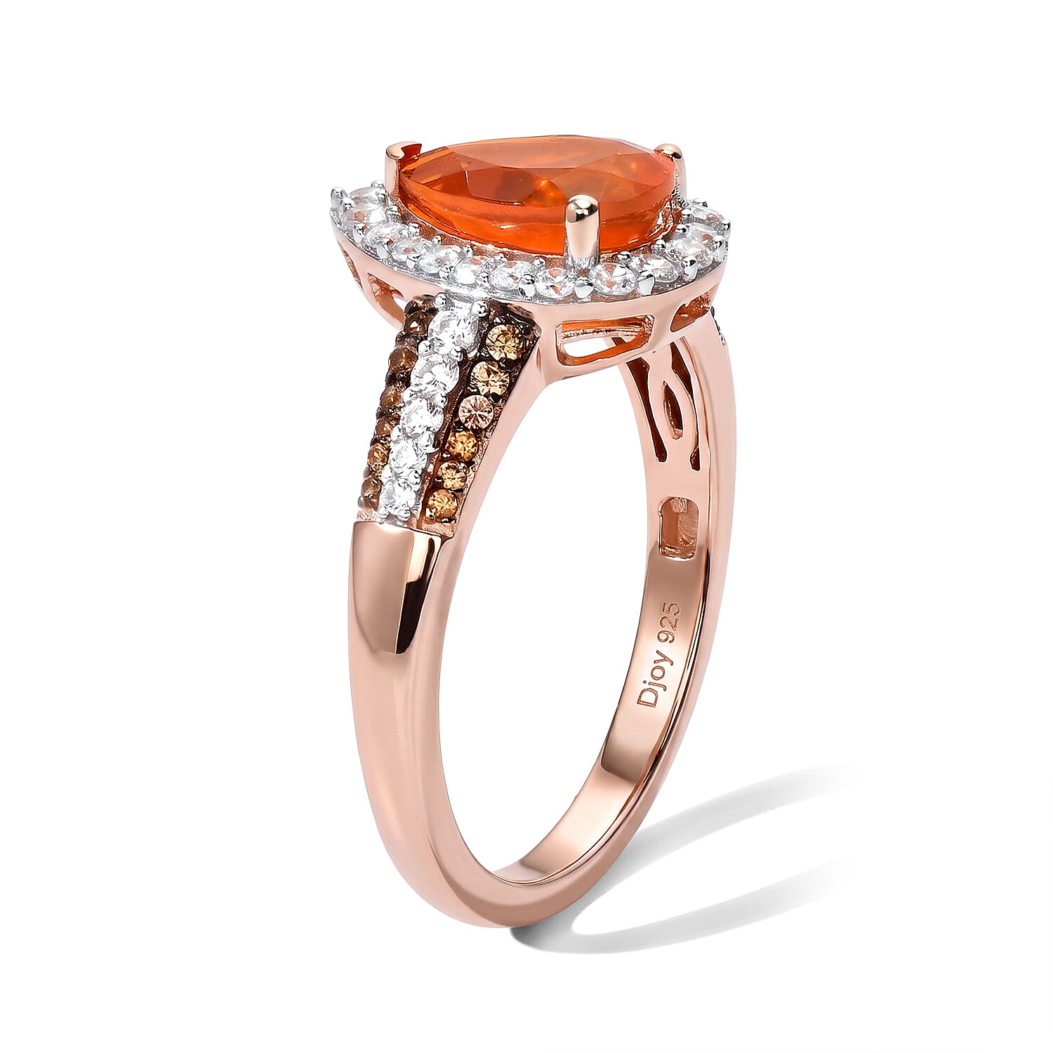 D'Joy AAA Crimson Fire Opal and Multi Gemstone 1.50 ctw Radiant Flame Ring in 18K Vermeil Rose Gold Over Sterling Silver (Size 10.0)