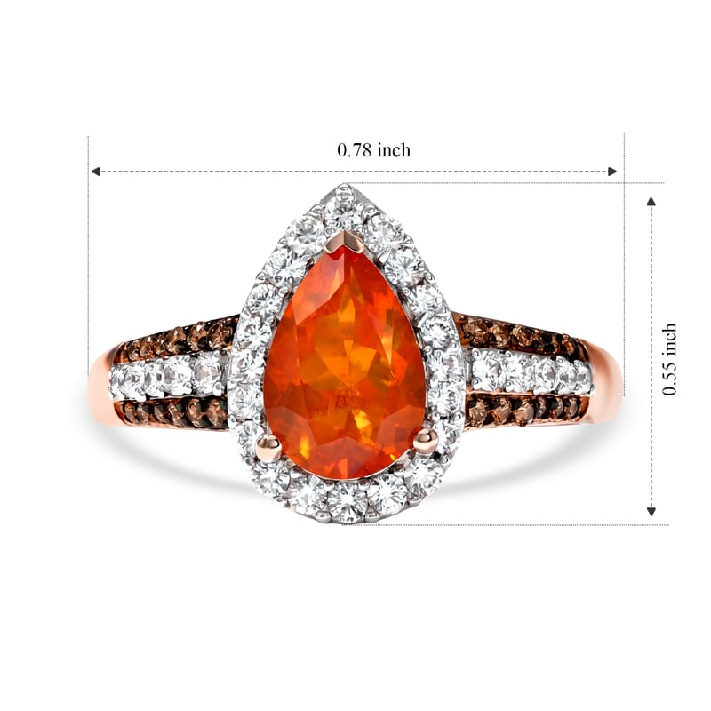 D'Joy AAA Crimson Fire Opal and Multi Gemstone 1.50 ctw Radiant Flame Ring in 18K Vermeil Rose Gold Over Sterling Silver (Size 10.0)