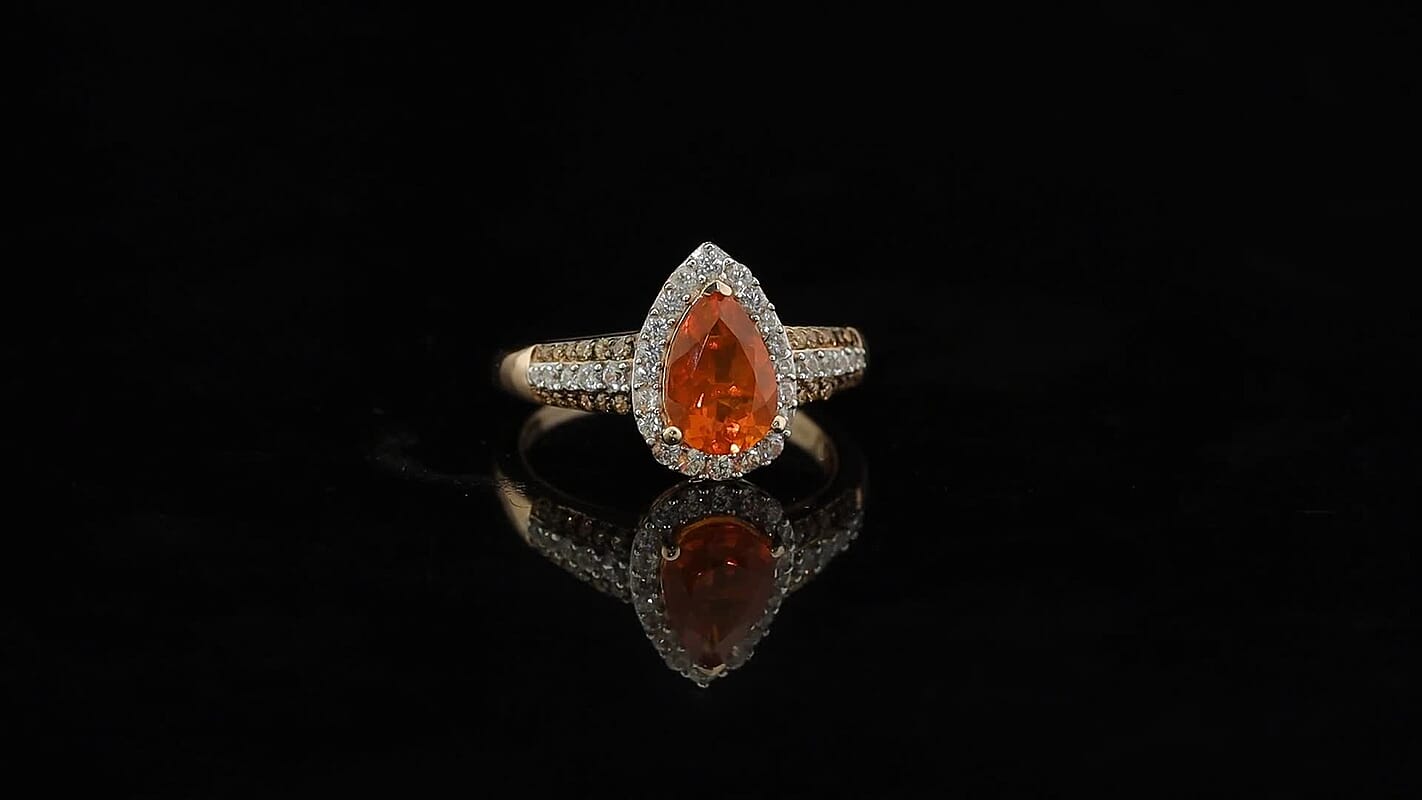 D''Joy AAA Crimson Fire Opal, Multi Gemstone Ring in 18K Vermeil RG Over Sterling Silver (Size 10.0) 1.50 ctw