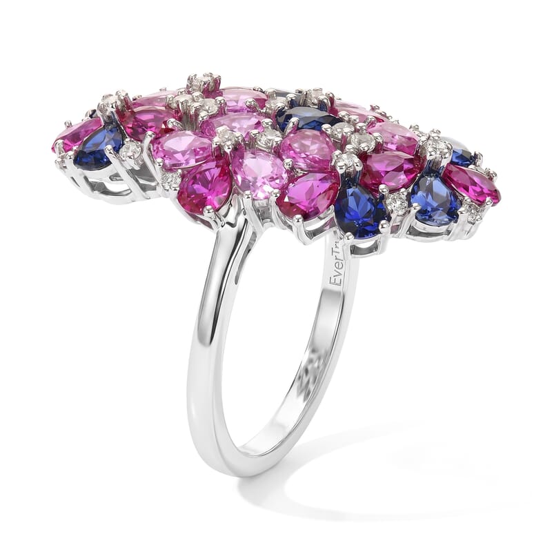 EverTrue Lab Created Multi Sapphire and White Zircon 4.50 ctw Prismatic Bloom Ring in Platinum Bond (Size 5.0)