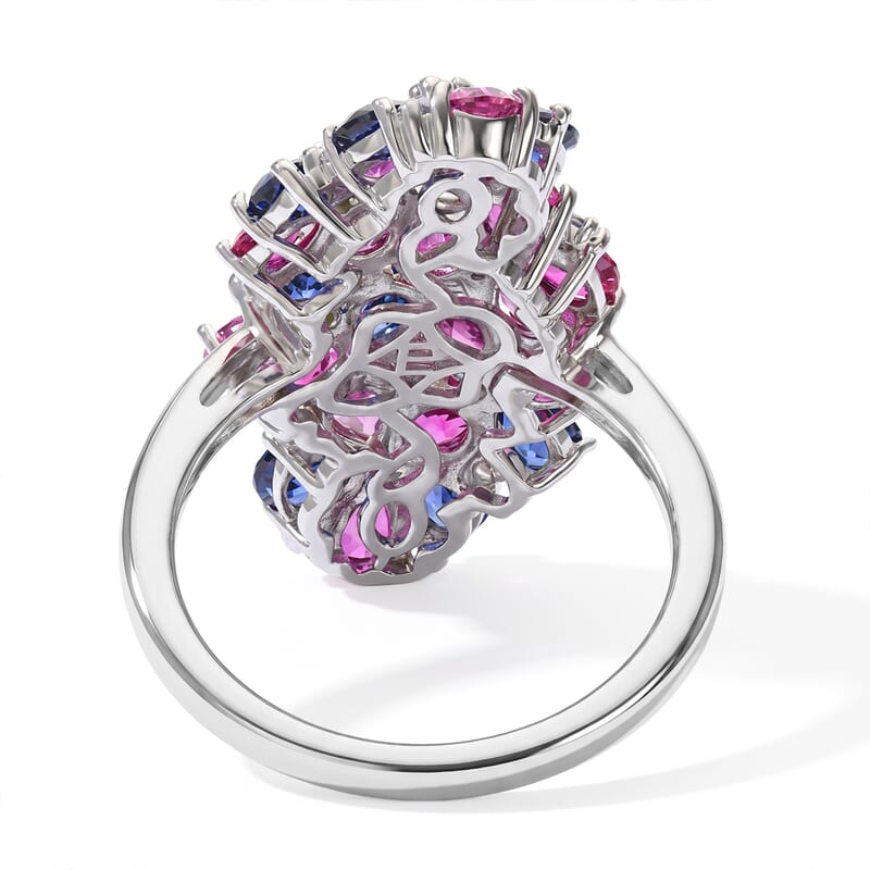 EverTrue Lab Created Multi Sapphire and White Zircon 4.50 ctw Prismatic Bloom Ring in Platinum Bond (Size 5.0)