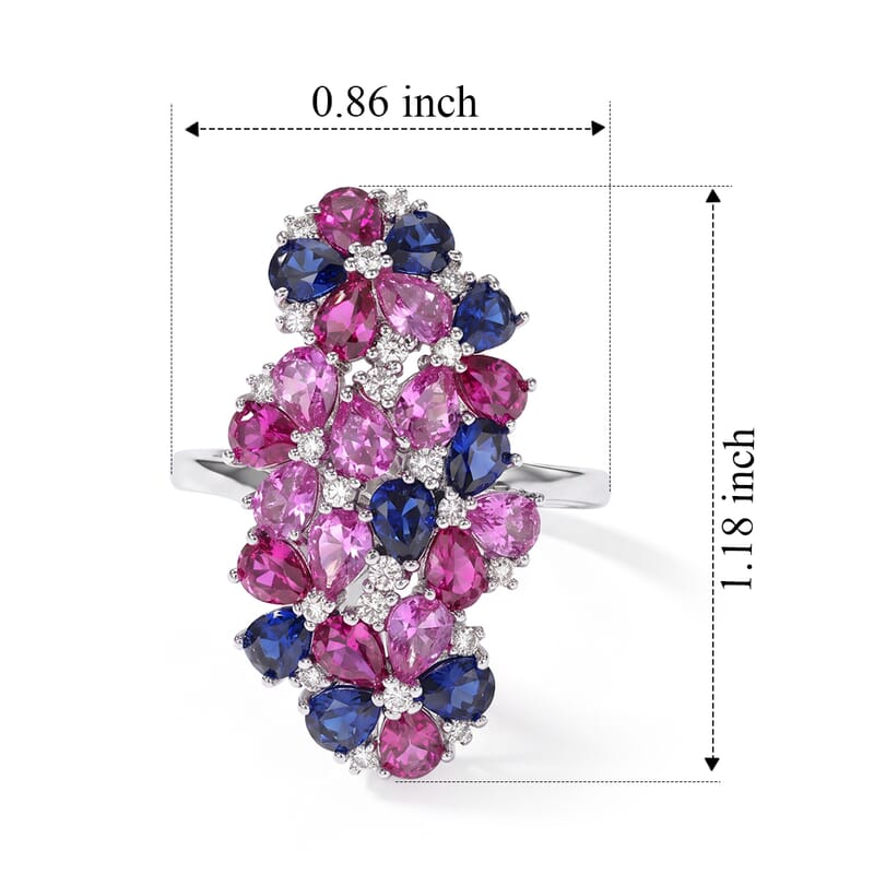 EverTrue Lab Created Multi Sapphire and White Zircon 4.50 ctw Prismatic Bloom Ring in Platinum Bond (Size 5.0)