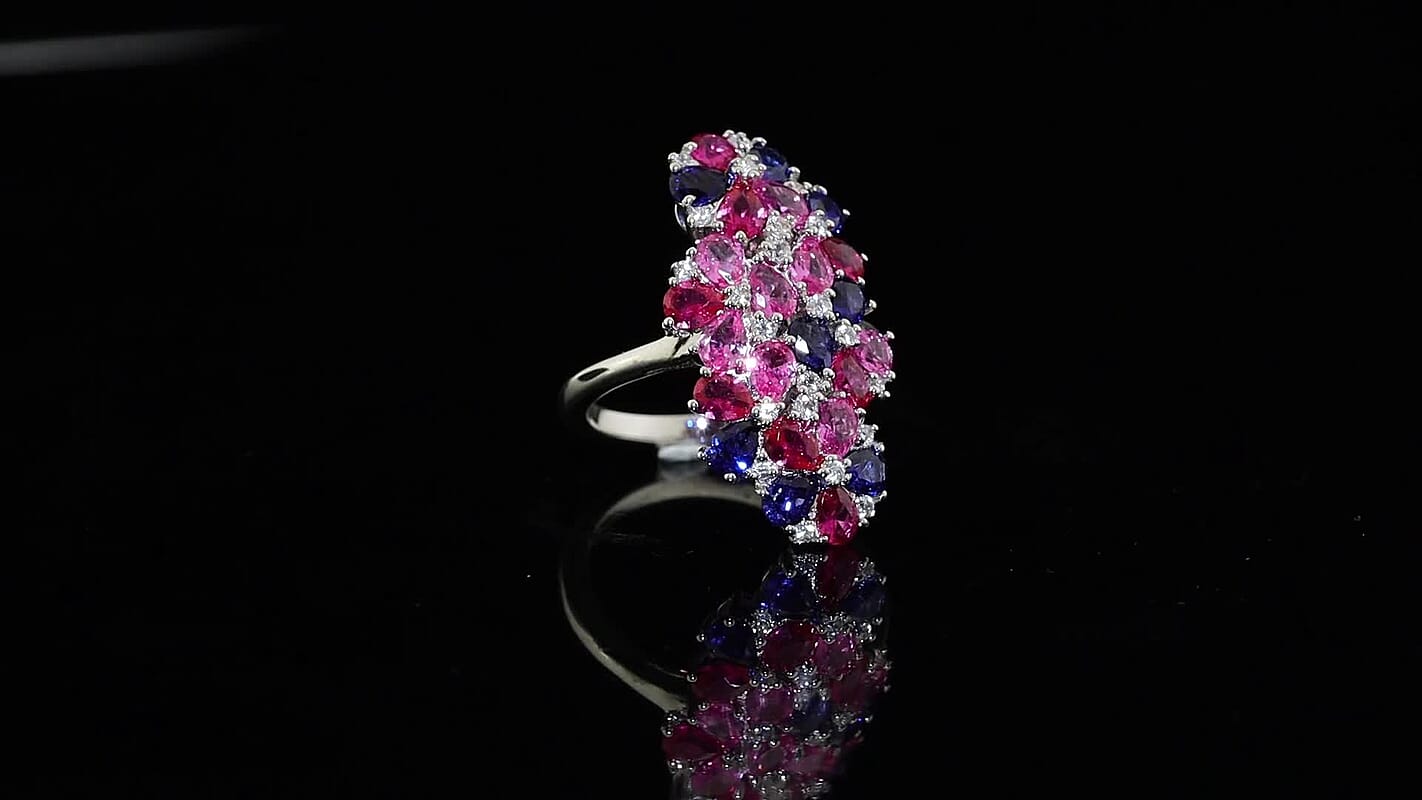 EverTrue Lab Created Multi Sapphire, White Zircon Prismatic Bloom Ring in Platinum Bond (Size 5.0) 4.50 ctw