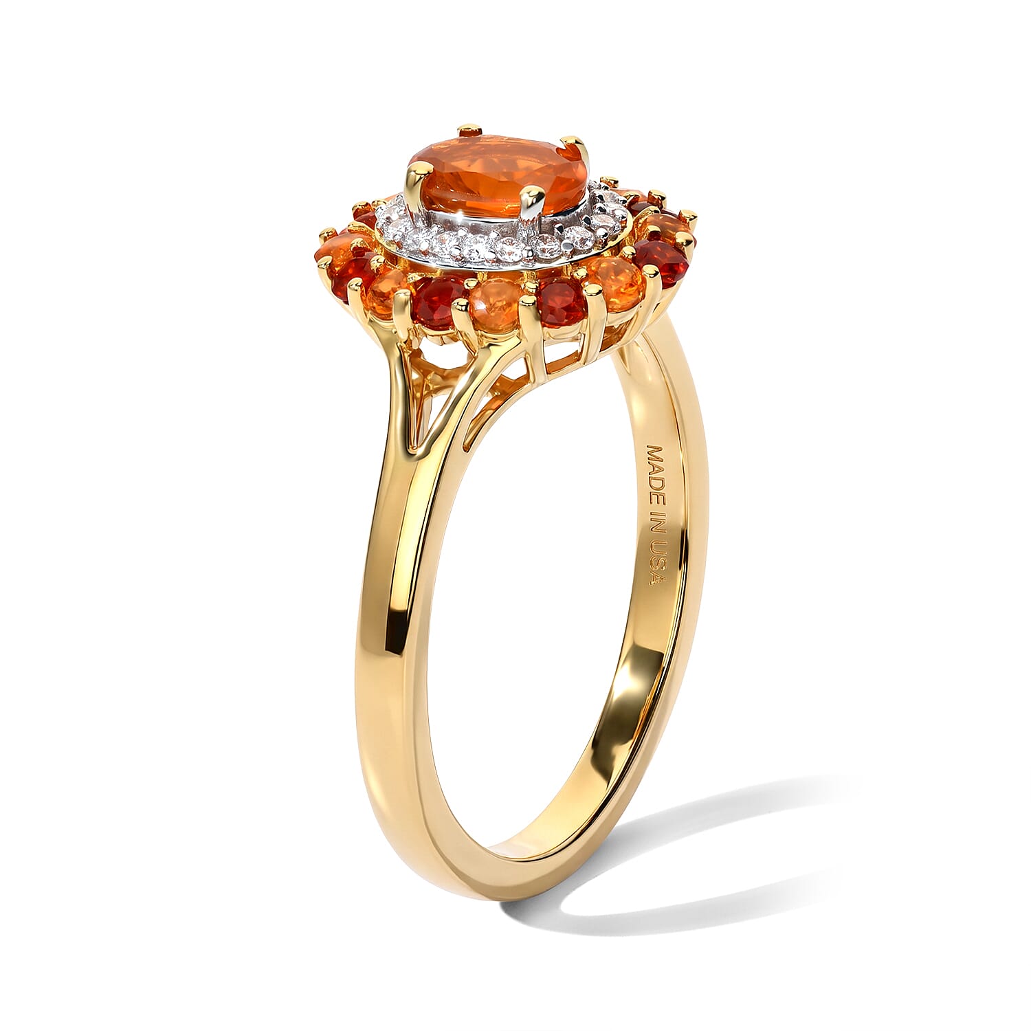 D'Joy AAA Crimson Fire Opal and Multi Gemstone 0.60 ctw Firelight Solar Flare Ring in 18K Vermeil Yellow Gold Over Sterling Silver (Size 5.0)