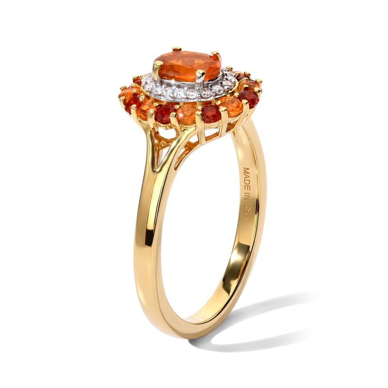 D'Joy AAA Crimson Fire Opal and Multi Gemstone 0.60 ctw Firelight Solar Flare Ring in 18K Vermeil Yellow Gold Over Sterling Silver (Size 5.0)