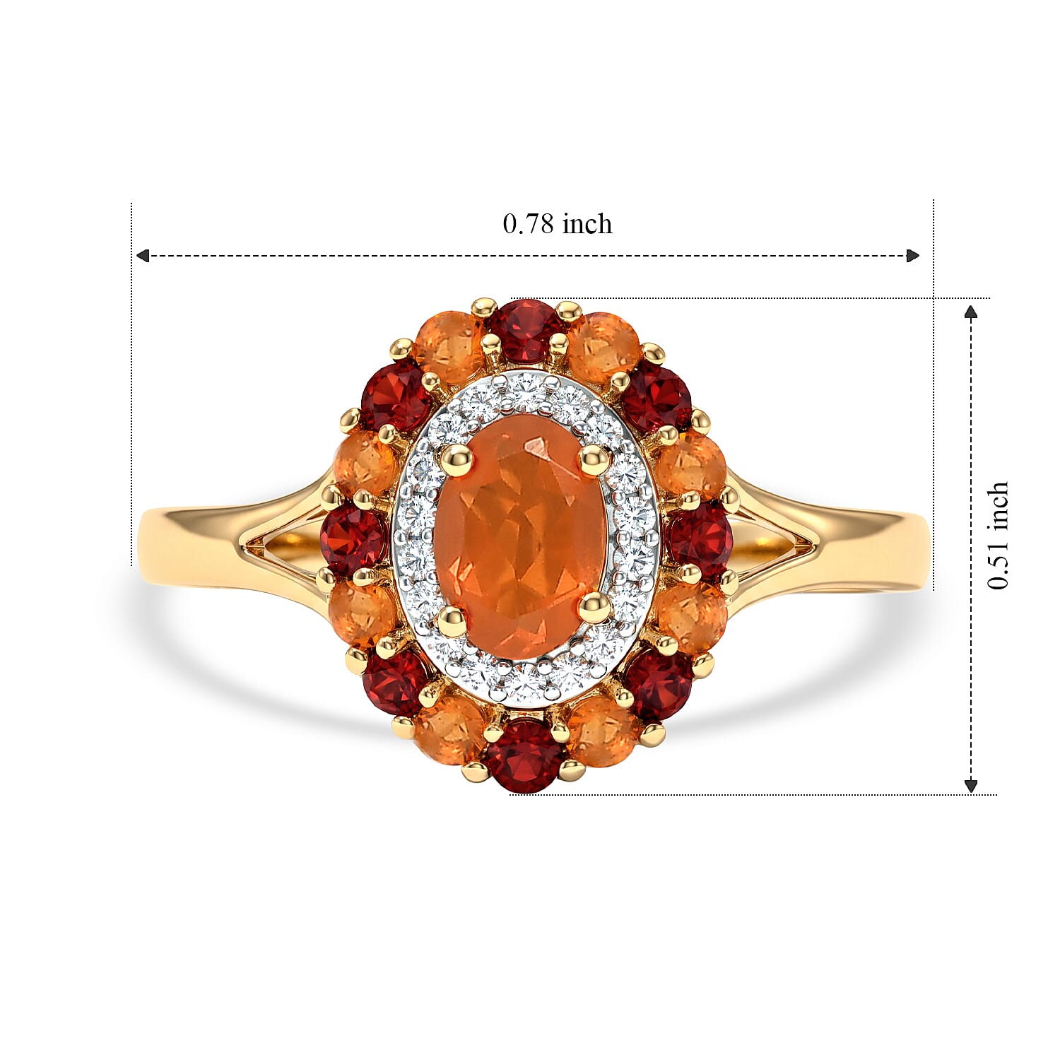 D'Joy AAA Crimson Fire Opal and Multi Gemstone 0.60 ctw Firelight Solar Flare Ring in 18K Vermeil Yellow Gold Over Sterling Silver (Size 5.0)