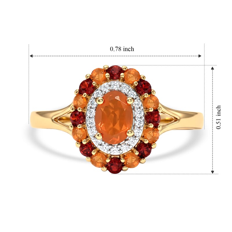 D'Joy AAA Crimson Fire Opal and Multi Gemstone 0.60 ctw Firelight Solar Flare Ring in 18K Vermeil Yellow Gold Over Sterling Silver (Size 5.0)
