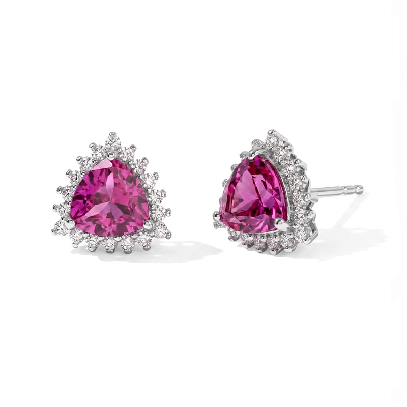 EverTrue Lab Created Pink and White Sapphire 3.70 ctw Dual Radiance Earrings in Platinum Bond