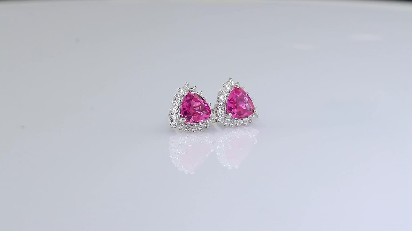 EverTrue Lab Created Pink and White Sapphire Earrings in Platinum Bond 3.70 ctw