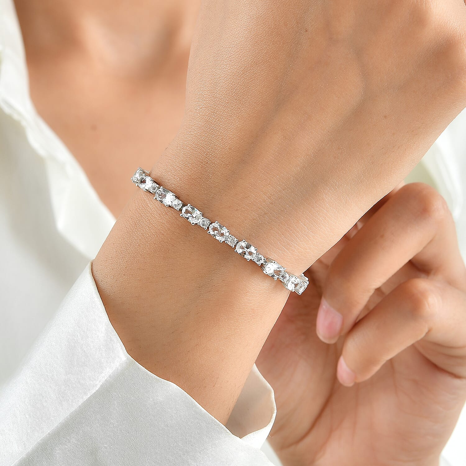 EverTrue Lab Created White Sapphire 11.00 ctw Spectrum Radiance Tennis Bracelet in Platinum Bond (6.50 In)