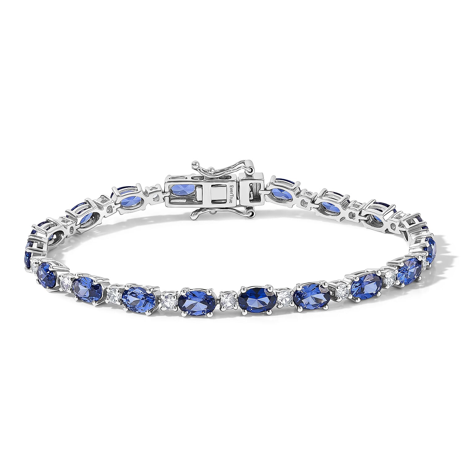 EverTrue Lab Created Blue and White Sapphire 12.60 ctw Bracelet in Platinum Bond (7.25 In)