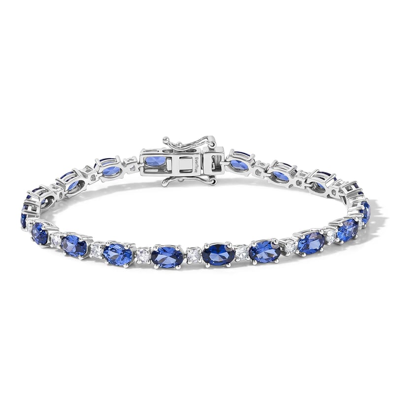EverTrue Lab Created Blue and White Sapphire 11.35 ctw Spectrum Radiance Tennis Bracelet in Platinum Bond (6.50 In)
