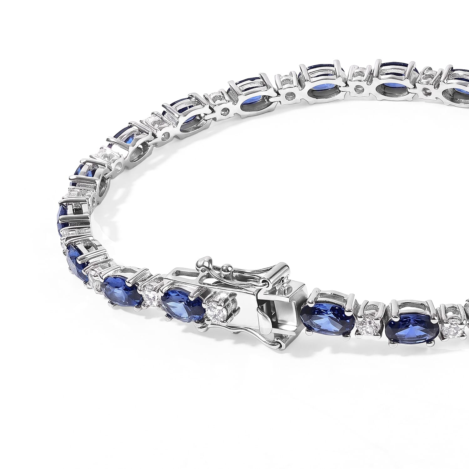 EverTrue Lab Created Blue and White Sapphire 11.35 ctw Spectrum Radiance Tennis Bracelet in Platinum Bond (6.50 In)