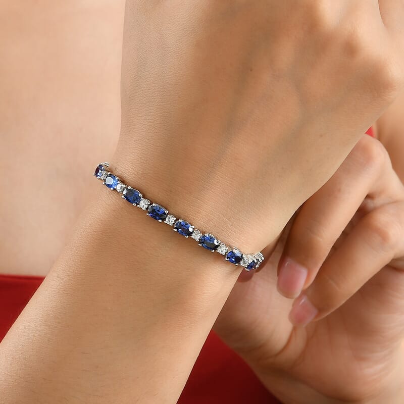 EverTrue Lab Created Blue and White Sapphire 12.60 ctw Spectrum Radiance Tennis Bracelet in Platinum Bond (7.25 In)