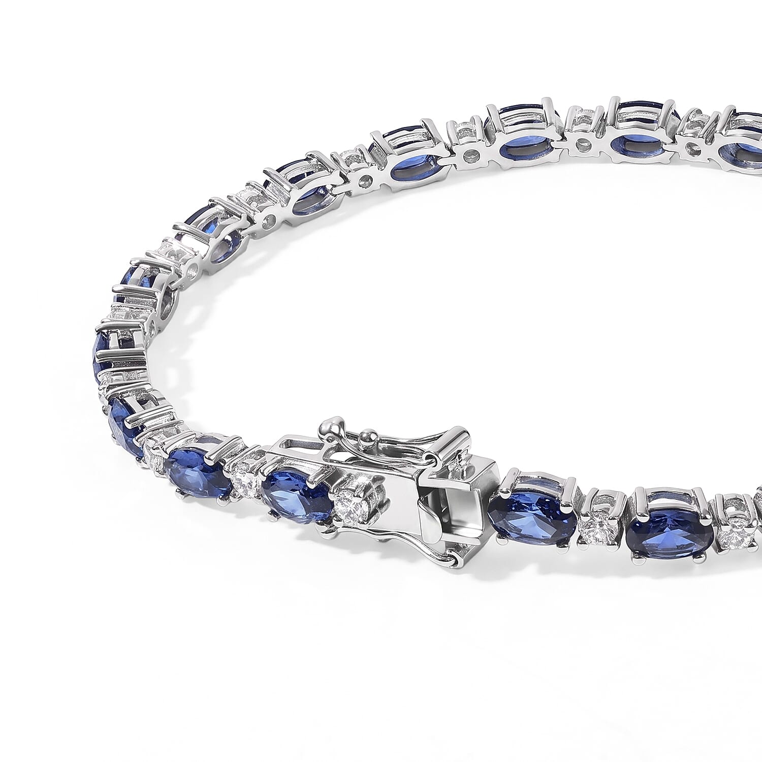 EverTrue Lab Created Blue and White Sapphire 12.60 ctw Spectrum Radiance Tennis Bracelet in Platinum Bond (7.25 In)