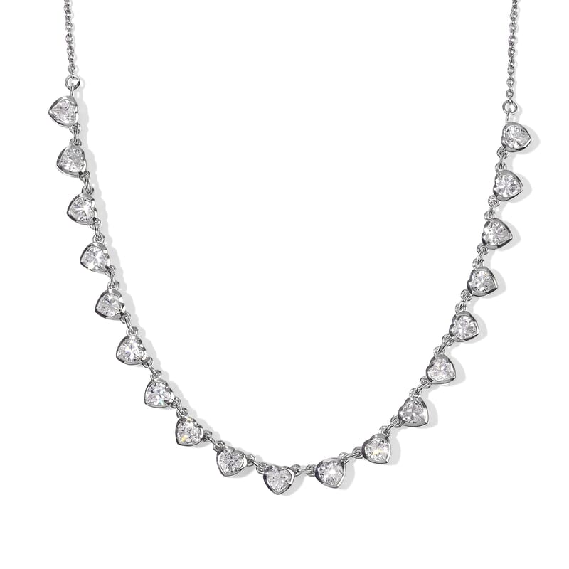 EverTrue Lab Created White Sapphire 9.90 ctw Hearts of Light Necklace in Platinum Bond 18 Inches