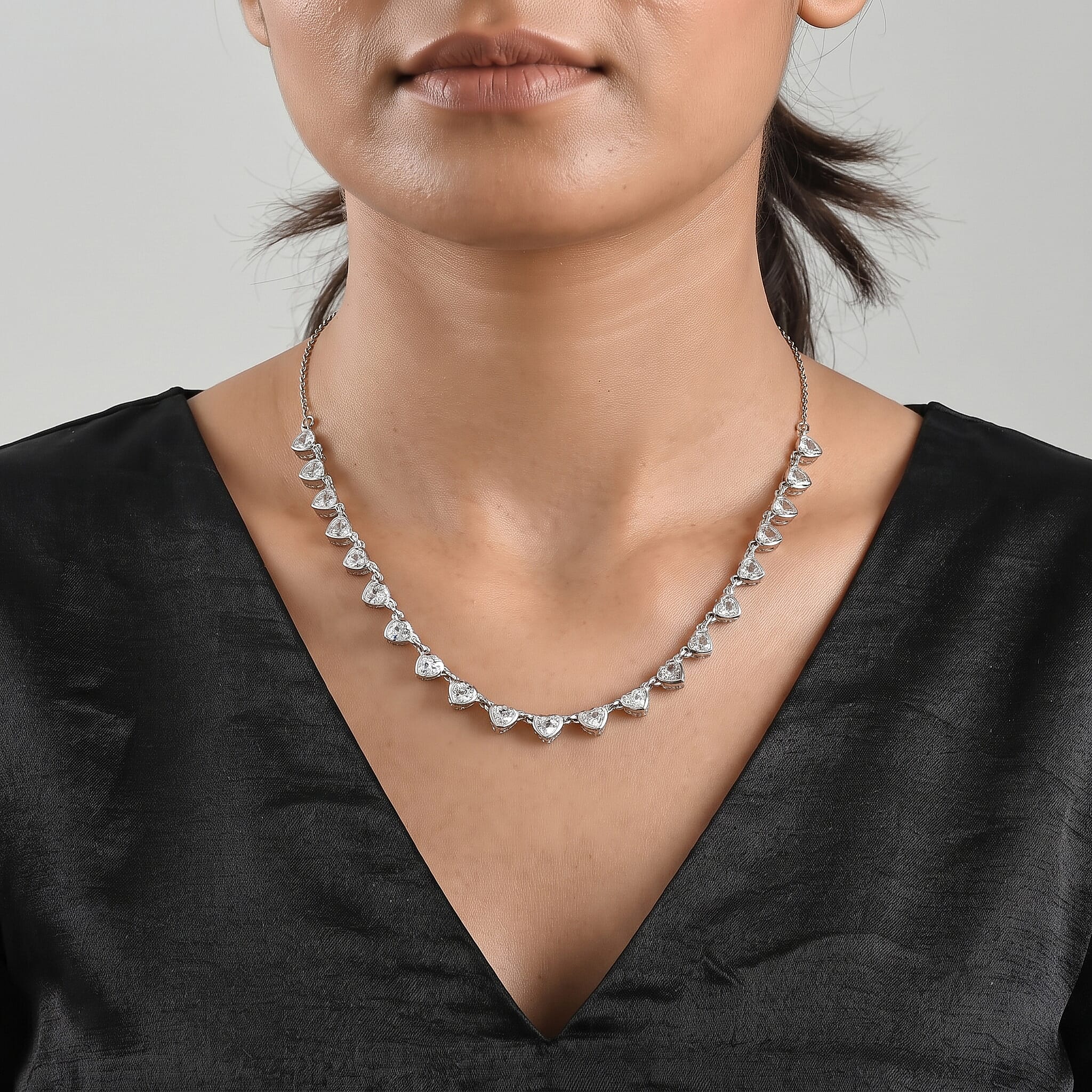 EverTrue Lab Created White Sapphire 9.90 ctw Hearts of Light Necklace in Platinum Bond 18 Inches