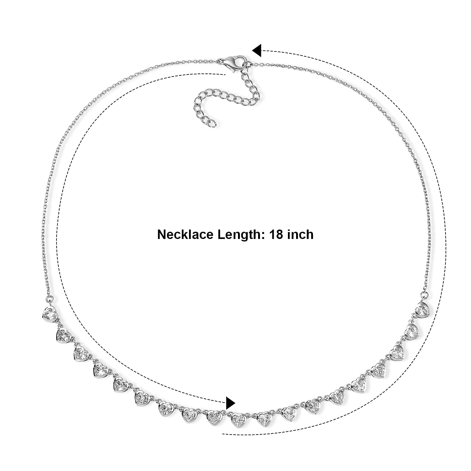 EverTrue Lab Created White Sapphire 9.90 ctw Hearts of Light Necklace in Platinum Bond 18 Inches