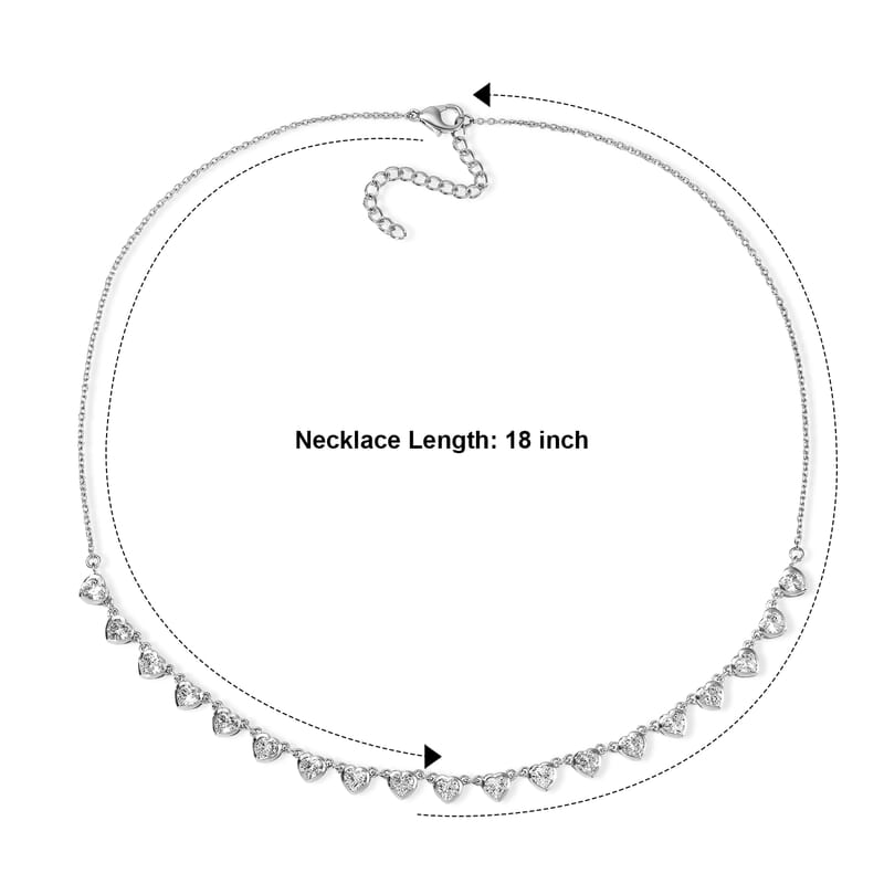 EverTrue Lab Created White Sapphire 9.90 ctw Hearts of Light Necklace in Platinum Bond 18 Inches