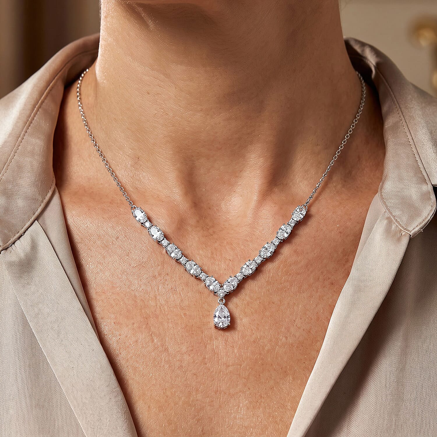 EverTrue Lab Created White Sapphire 7.50 ctw Spectrum Radiance Necklace in Platinum Bond 18-20 Inches