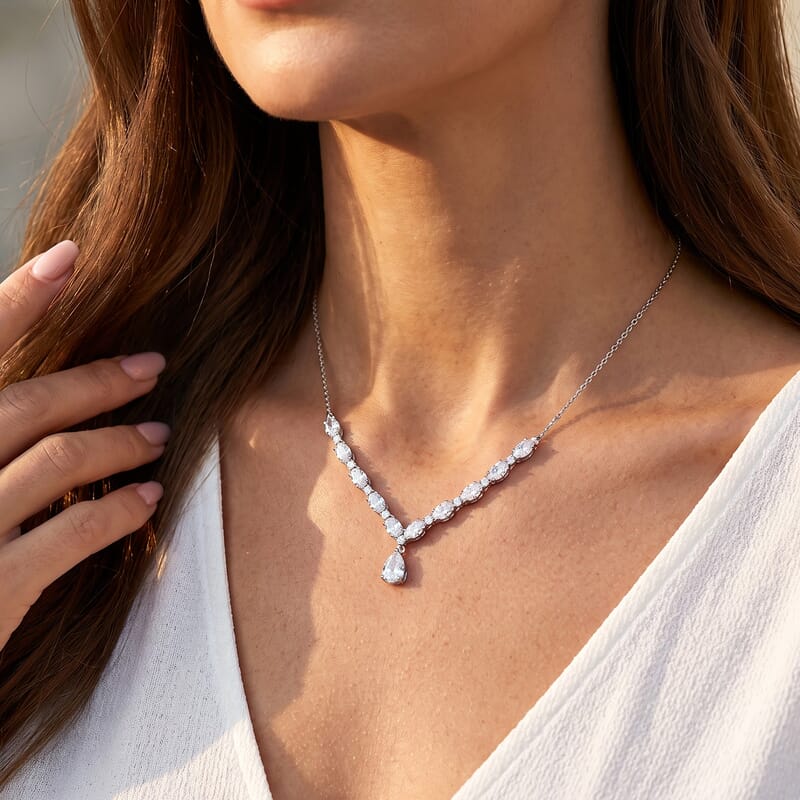 EverTrue Lab Created White Sapphire 7.50 ctw Spectrum Radiance Necklace in Platinum Bond 18-20 Inches