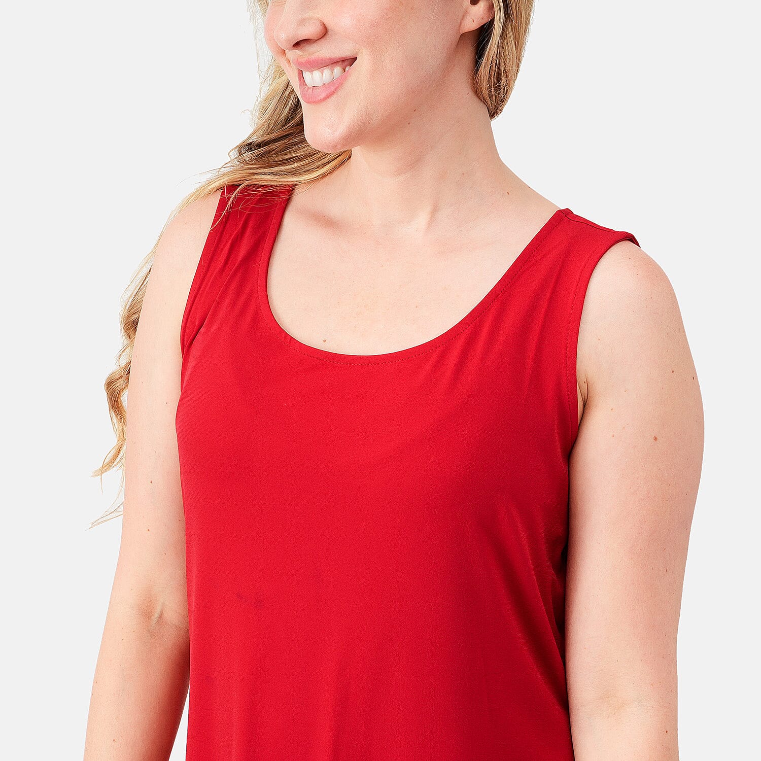 Susan Graver Navy and Scarlet Red Set Of 2 Modern Essentials Liquid Knit Tanks - M