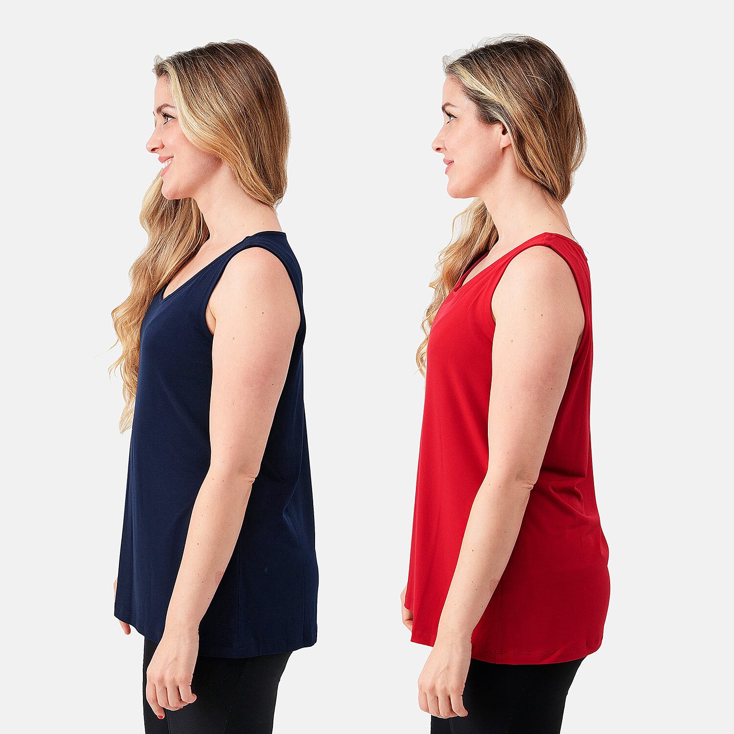 Susan Graver Navy and Scarlet Red Set Of 2 Modern Essentials Liquid Knit Tanks - 1X